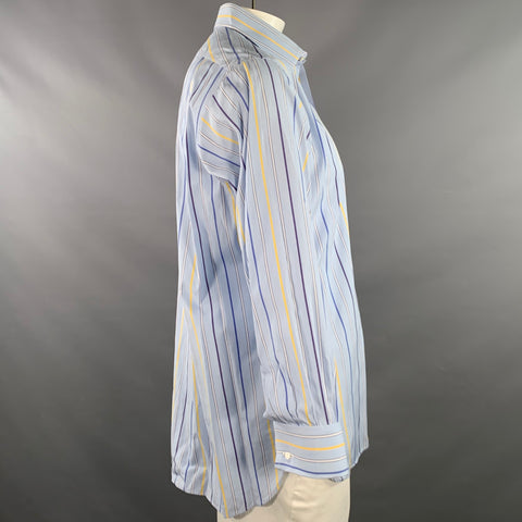 TURNBULL & ASSER Vintage Size L Blue Navy Yellow Stripe Cotton French Cuff Long Sleeve Shirt