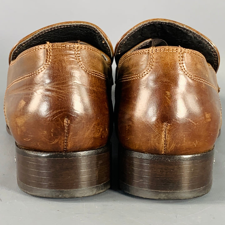 DSQUARED2 Size 12 Brown Leather Square Toe Penny Loafers