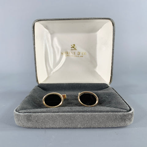 VINTAGE Gold Black Onyx Cuff Links