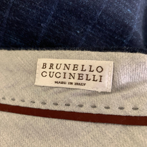 BRUNELLO CUCINELLI Size 38 Navy Blue Window Pane Wool Blend Suit