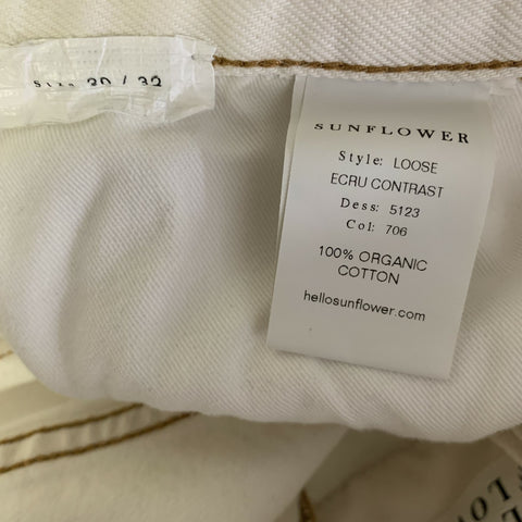 SUNFLOWER Size 30 Cream Gold Contrast Stitch Cotton Button Fly Jeans