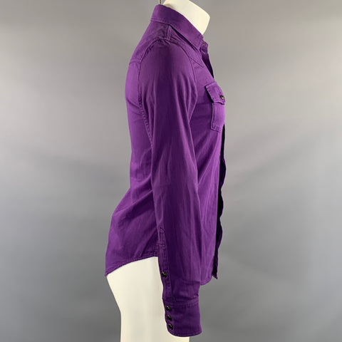 SAINT LAURENT Size S Purple Cotton Button Up Long Sleeve Shirt