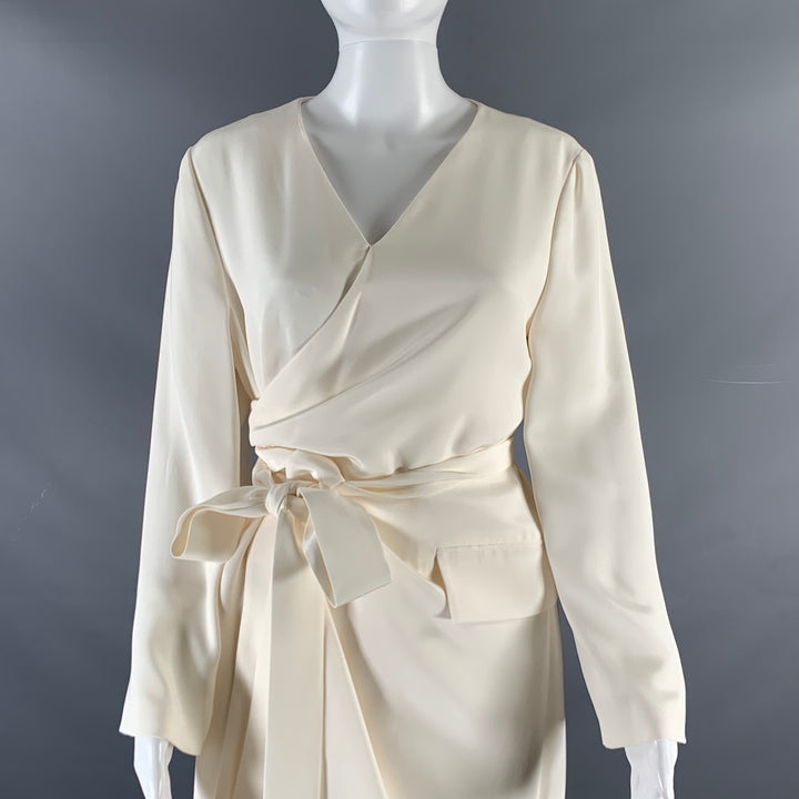 PARTOW Size 10 Cream Silk Long Sleeve Dress