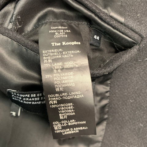THE KOOPLES Size 44 Black Wool Blend Leather Trim Peak Lapel Coat