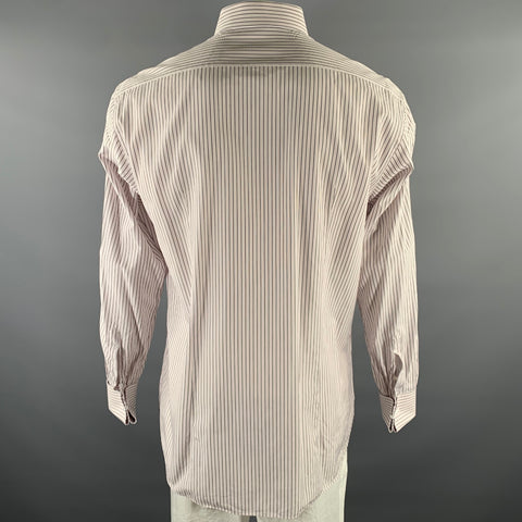 BRIONI Size XL White Brown Pink Stripe Cotton French Cuff Long Sleeve Shirt