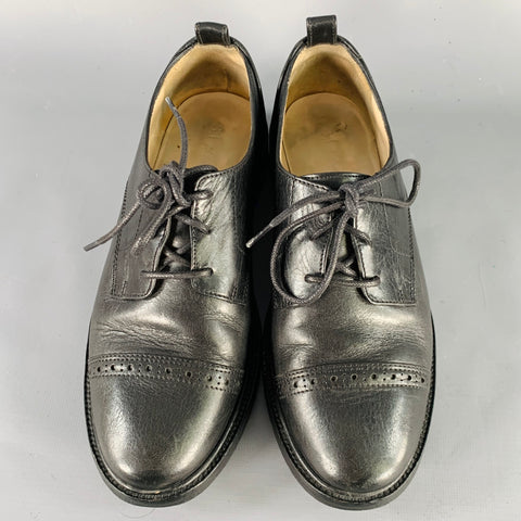 3.1 PHILLIP LIM Size 6 Black Textured Leather Cap Toe Lace-Up Derby Flats