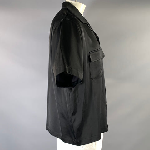ELWOOD Size L Black Rayon Blend Patch Pockets Short Sleeve Shirt