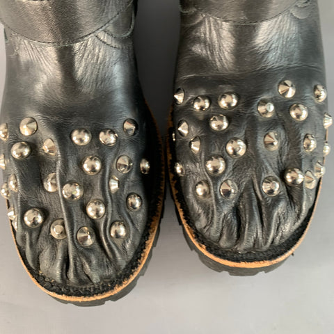 COMME des GARCONS Size 7 Black Leather Studded Pull On Engineer Boots