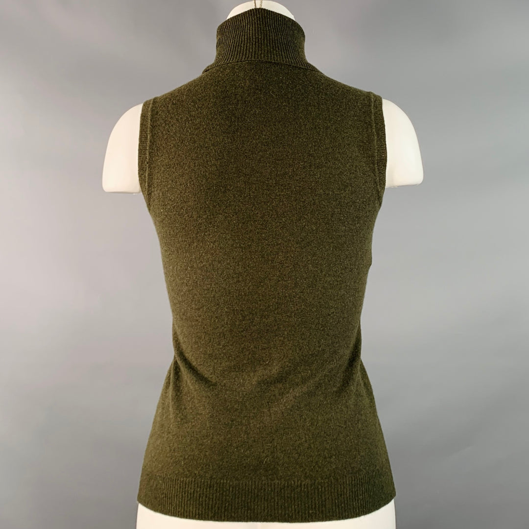 RALPH LAUREN Size S Olive Green Cashmere Sleeveless Turtleneck Casual Top