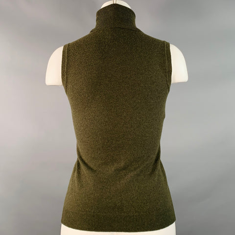 RALPH LAUREN Size S Olive Green Cashmere Sleeveless Turtleneck Casual Top
