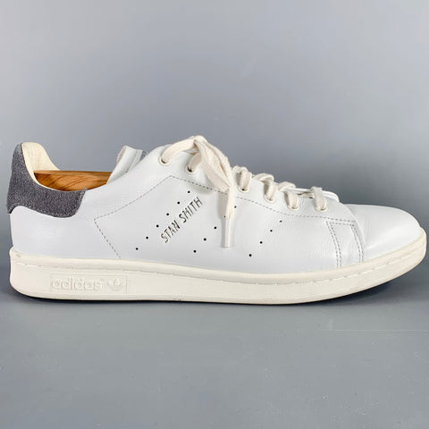ADIDAS Size 11.5 White Grey Color Block Leather Low Top Sneakers