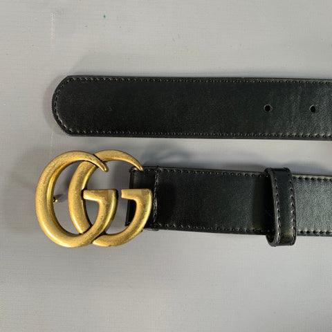 GUCCI Waist Size 34 Black Gold 409417 Leather Belt
