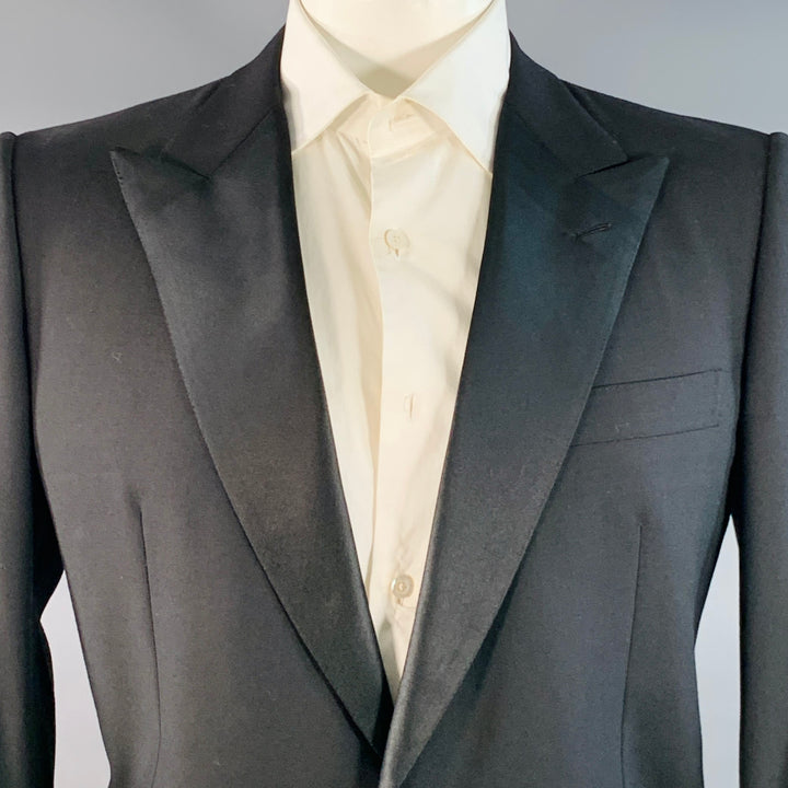 BRIONI for WILKES BASHFORD Size 44 Black Wool Peak Lapel Tuxedo