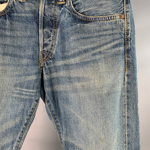 RRL by RALPH LAUREN Size 29 Blue Cotton Distressed Straight Button Fly Jeans