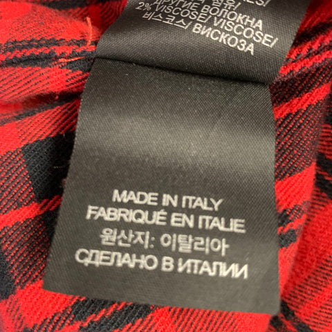 VETEMENTS Size XS -My Name Is- Red Black Plaid Cotton Blend Long Sleeve Shirt