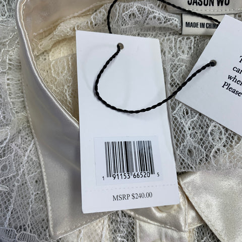 JASON WU Size S Beige Polyester Lace Raglan Sleeve Button Up Shirt