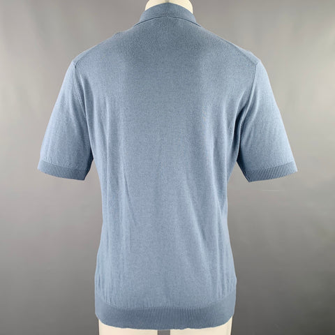ETRO Size M Blue Embroidery Knit Short Sleeve Polo