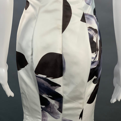 PRABAL GURUNG SS10 Size S White Black Silk Floral V-Neck Mermaid Evening Gown
