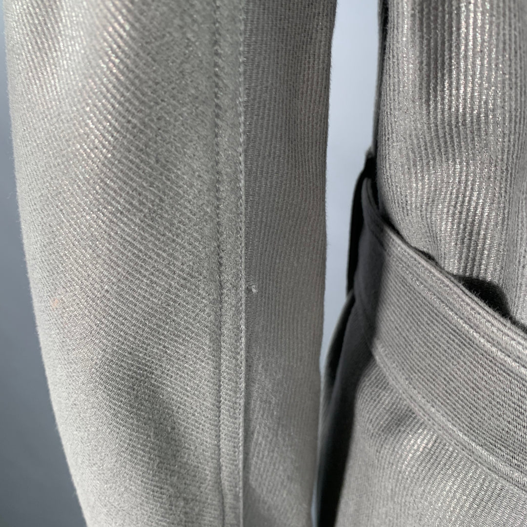 ALAIA Size 10 Grey Silver Cotton Twill Belted Double Breasted Coat