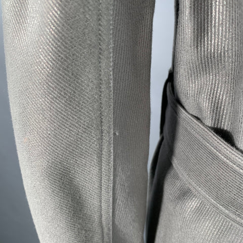ALAIA Size 10 Grey Silver Cotton Twill Belted Double Breasted Coat