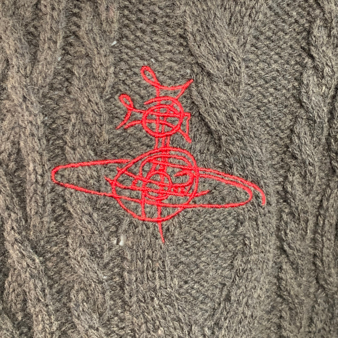 VIVIENNE WESTWOOD Size 36 Brown Tan Cable Knit Wool Cutout Long Cardigan