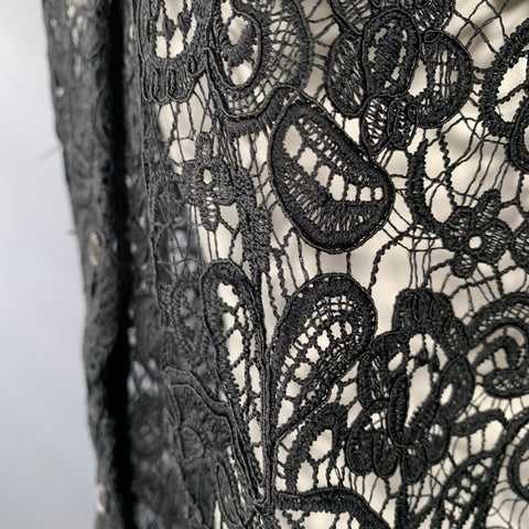 STAUD Size M Black Polyester Lace Button Up Short Sleeve Shirt