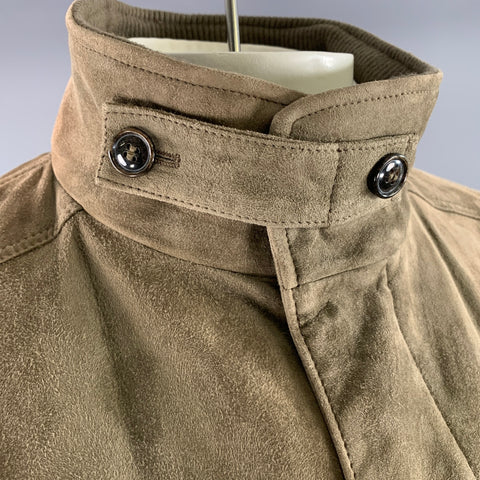 LORO PIANA Traveler Size XXL Khaki Solid Suede Field Jacket