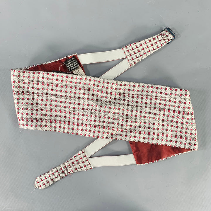 GIANNI VERSACE Silver Burgundy Squares Silk Bow Tie Cummerbund Set