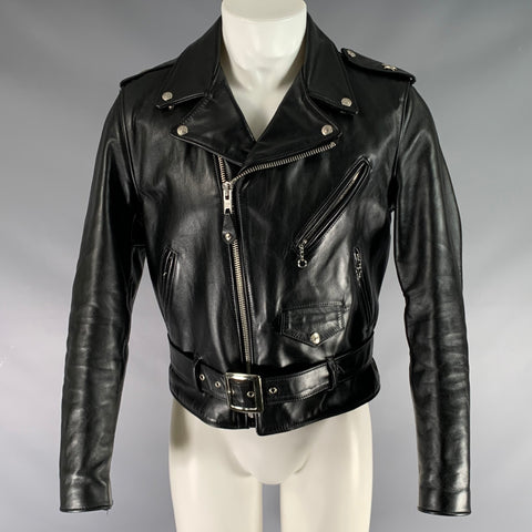 SCHOTT Size 38 Black Leather Motorcycle Jacket