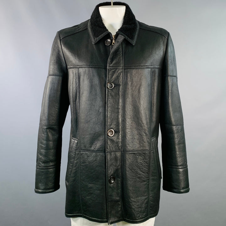 KNIGHT OF NEW ZEALAND Size L Black Lambskin Leather Zip Buttons Coat