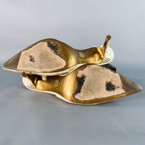 DOLCE & GABBANA Size 6.5 Beige Brown Snakeskin Leather Slingback Pumps