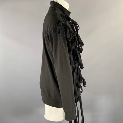 REQUAL Size M Black Loop Tie Cotton Zip Up Jacket