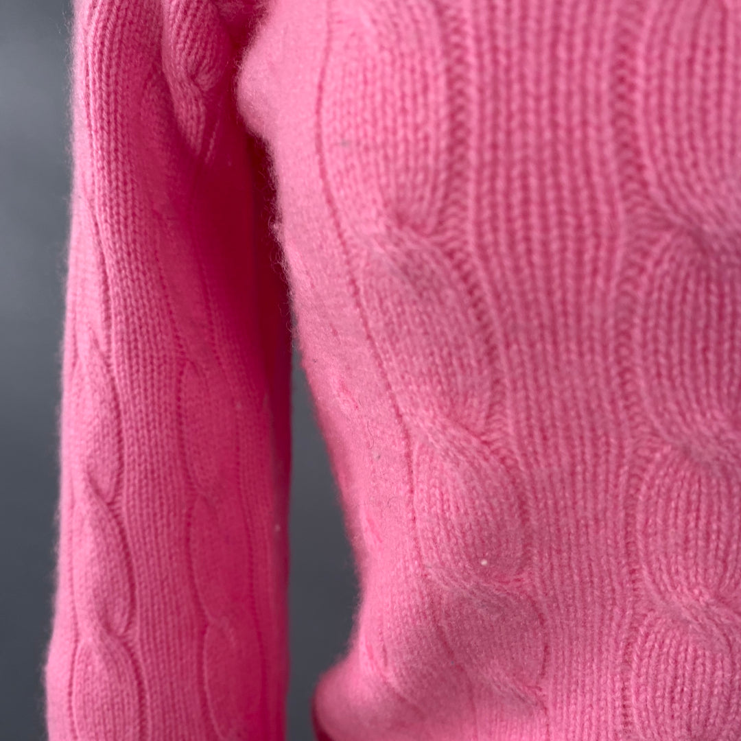 RALPH LAUREN Size M Pink Cashmere Cable Knit Off Shoulder Pullover