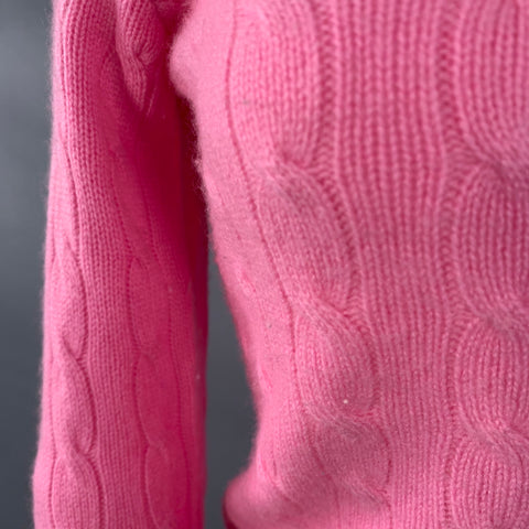 RALPH LAUREN Size M Pink Cashmere Cable Knit Off Shoulder Pullover