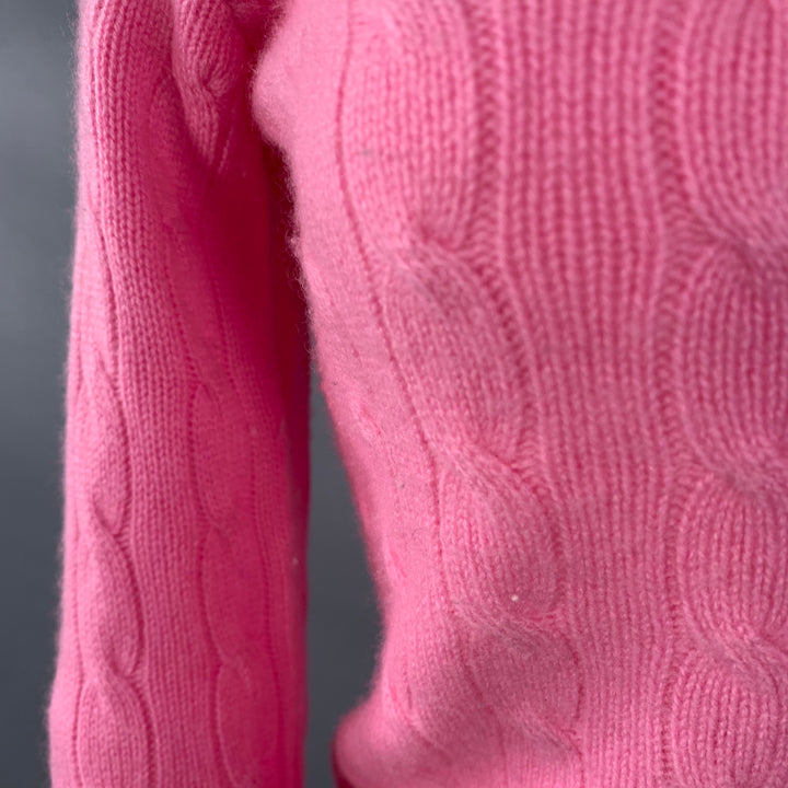RALPH LAUREN Size M Pink Cashmere Cable Knit Off Shoulder Pullover