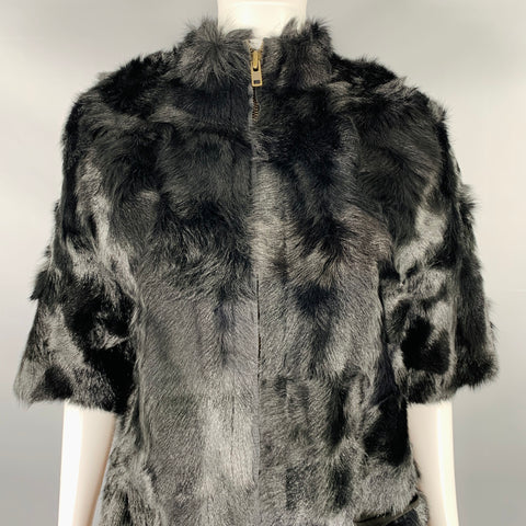 Manteau VINTAGE en peau de mouton retournée noire, manches 3/4, taille M