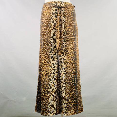 KAY CELINE Size L Black Beige Polyester Animal Print Wide Leg Dress Pants