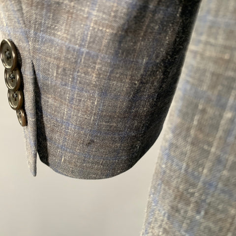 JOHN VARVATOS Size 42 Grey Blue Wool Linen Single Breasted Suit