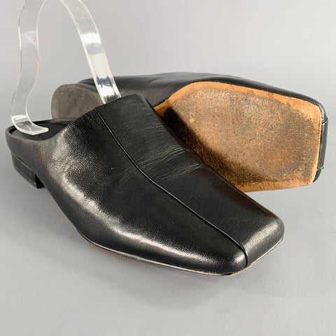 VINCE Size 8.5 Black Leather Stripe Slip On Mules Sandals