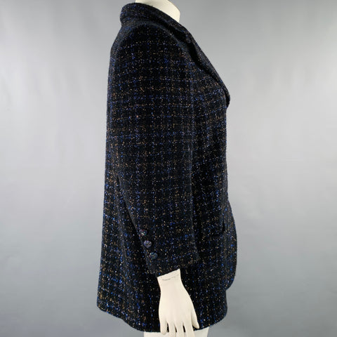 CHANEL Size 18 Black Navy Cotton Blend Shiny 3/4 Sleeves Coat
