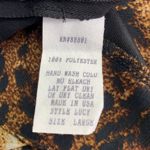 KAY CELINE Size L Black Beige Polyester Animal Print Wide Leg Dress Pants