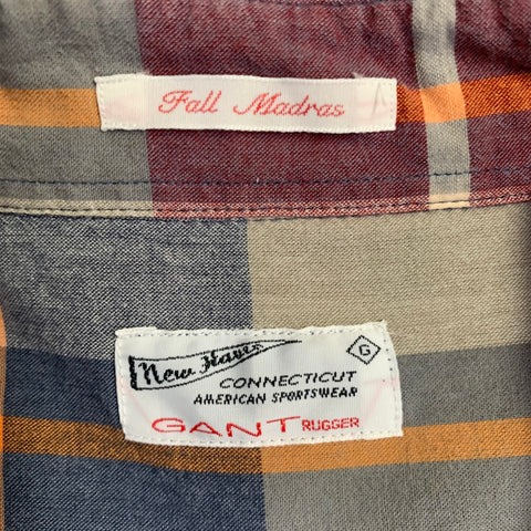 GANT Size L Red Green Madras Plaid Cotton Button Down Collar Long Sleeve Shirt