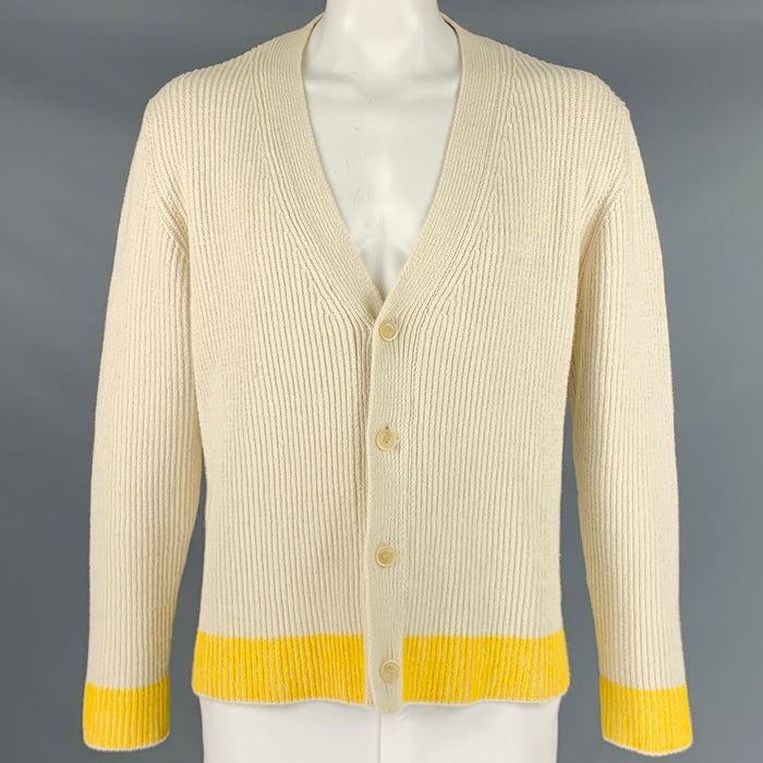 JACQUEMUS Taille XL Cardigan surdimensionné en mélange de coton côtelé jaune crème