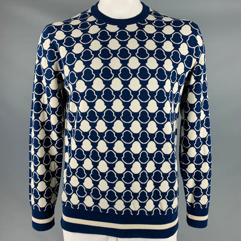 MONCLER Size XL Navy White Logo Cotton Crew Neck Pullover