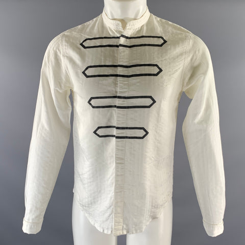 EMPORIO ARMANI Size S White Black Geometric Cotton Blend Long Sleeve Shirt