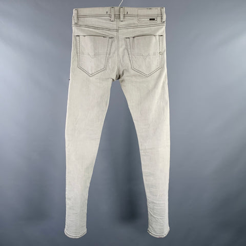 DIESEL FW16 Size 27 Tepphar Grey Distressed Cotton Blend Slim Jeans
