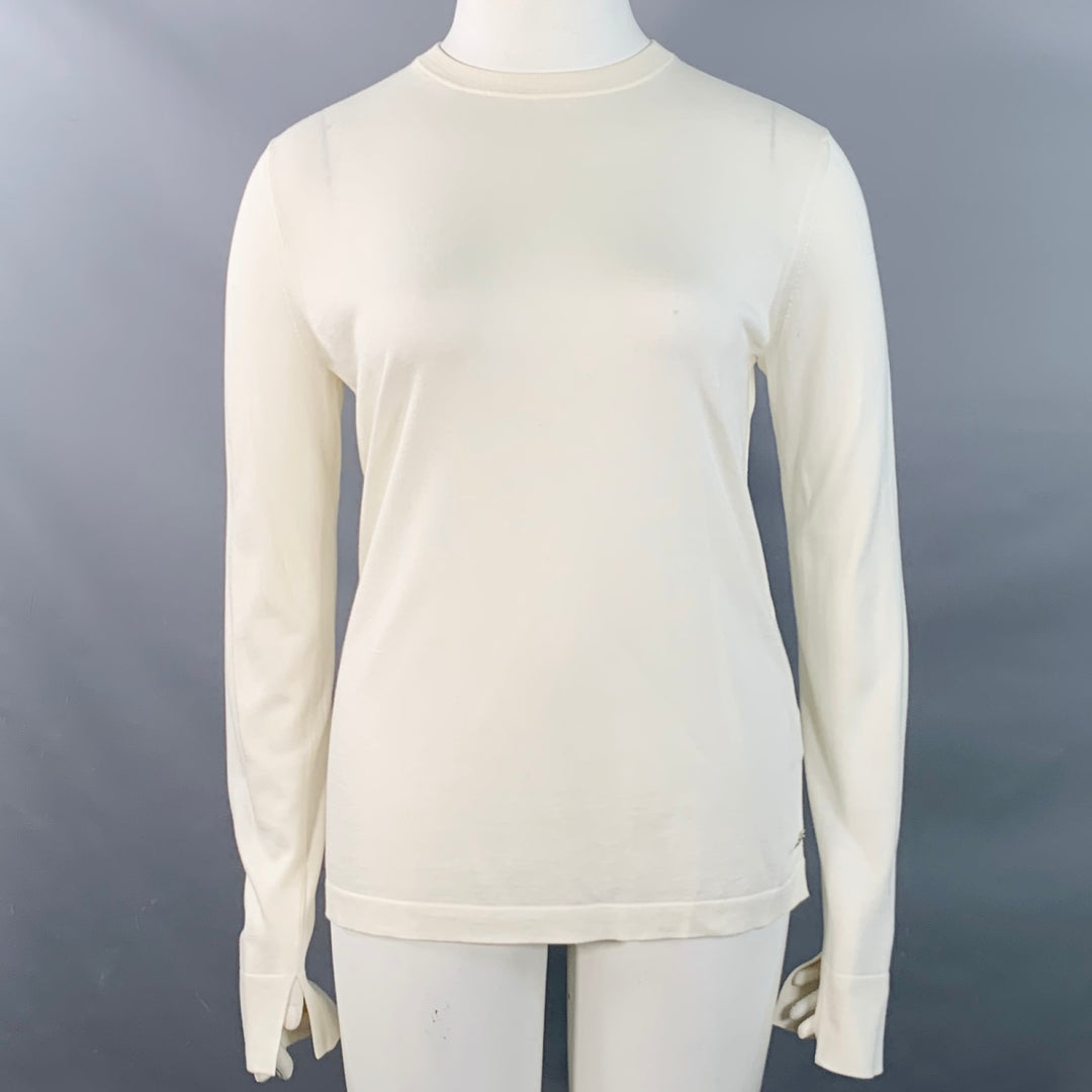 LORO PIANA Size 12 Cream Silk Cotton Jersey Crew Neck Pullover