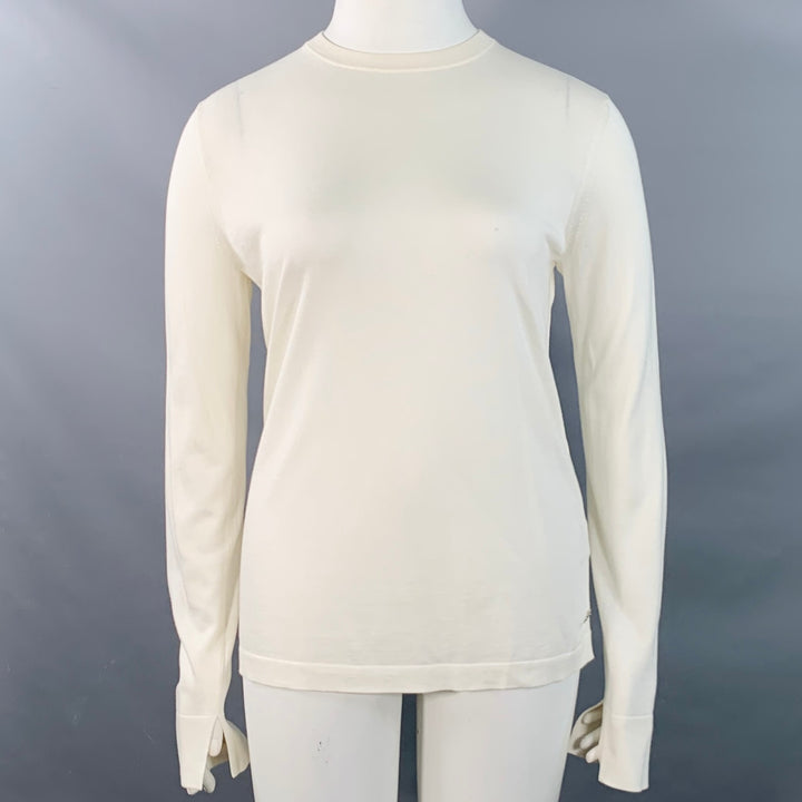 LORO PIANA Size 12 Cream Silk Cotton Jersey Crew Neck Pullover