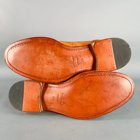PAUL SMITH Size 7.5 Orange Perforated Leather Wingtip Lace-Up Flexible Travel Shoes