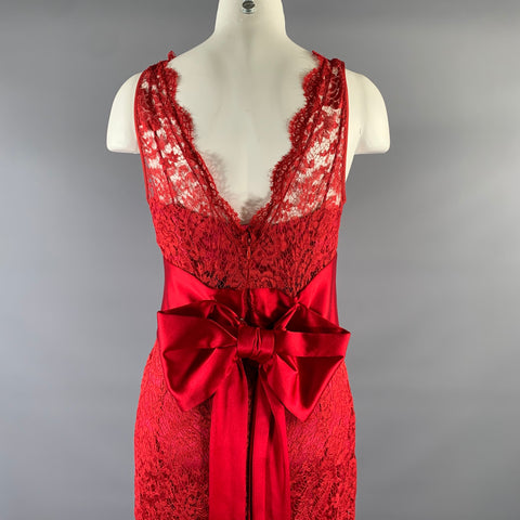 DOLCE & GABBANA Size M Red Satin Lace Long Gown